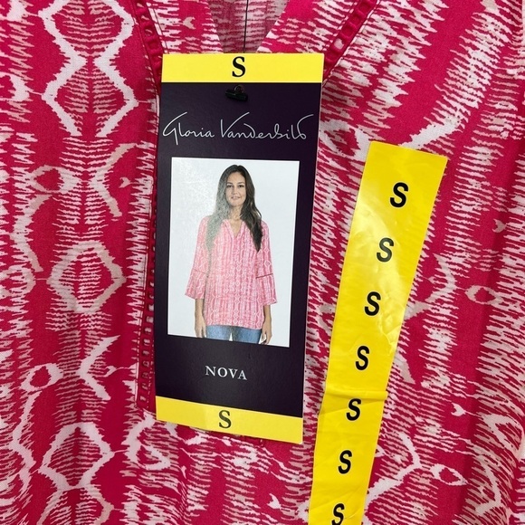 Gloria Vanderbilt Nova Flutter Sleeve Blouse Tribal Weaving Azalea Small NEW - Picture 5 of 7